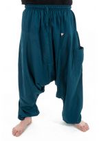 Pantalon sarwal zen Nepal homme femme coton leger bleu petrole