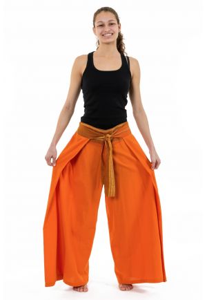 Pantalon ethnique leger ceinture sari brillant orange Orih