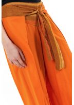 Pantalon ethnique leger ceinture sari brillant orange Orih