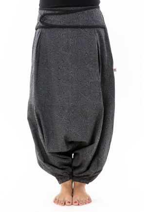 Sarouel femme hiver gris souris imprime psychedelic noir personnalisable