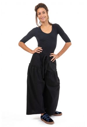 Pantalon femme jambe large noir Masii face