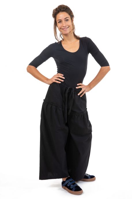 Pantalon femme jambe large noir Masii face