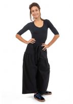Pantalon femme jambe large noir Masii face