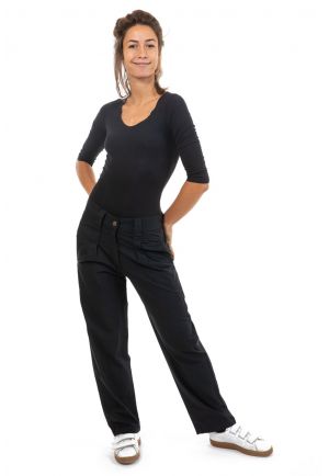 Pantalon droit avec plis noir Matra face