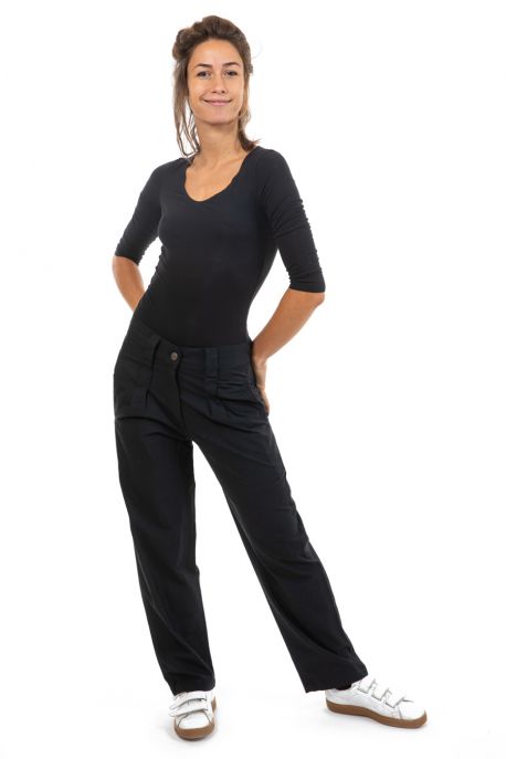 Pantalon droit avec plis noir Matra face