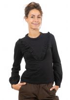 Top plastron volants manches longues noir face