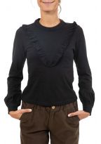 Top plastron volants manches longues noir zoom