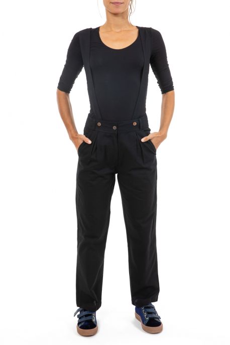 Pantalon avec bretelles taille haute noir zoom