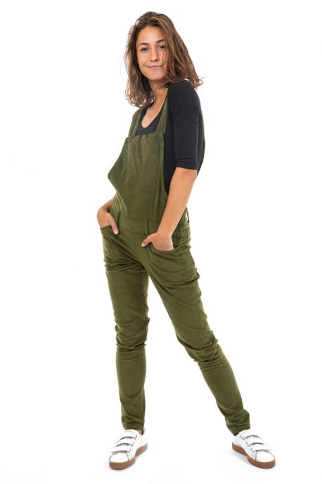 Salopette femme velours cotele kaki face