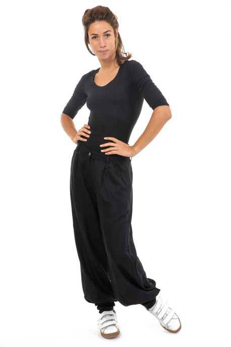 Pantalon fluide noir chic Bagheerah face