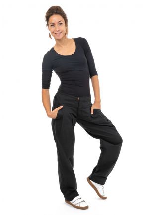 Pantalon ample twill doux noir face