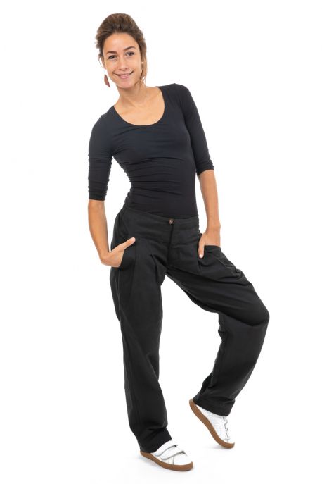 Pantalon ample twill doux noir face