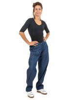 Pantalon large carotte femme denim face