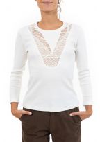 Tee shirt manches longues col V dentelle zoom