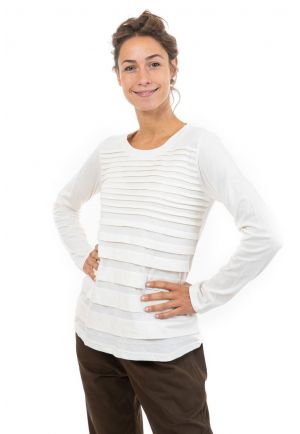 Tee shirt manches longues femme plis ecru face
