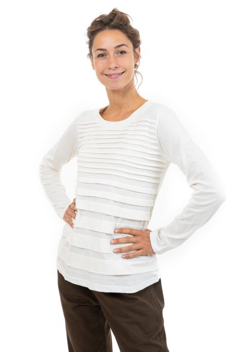 Tee shirt manches longues femme plis ecru face