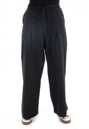 Pantalon large noir pur coton Adhina zoom