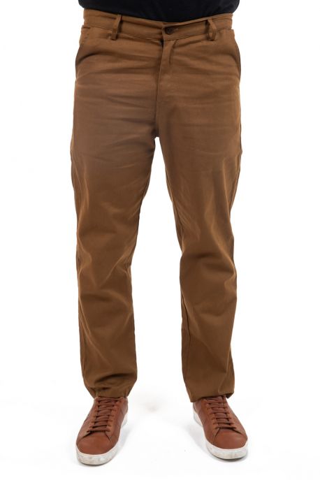 Pantalon twill doux marron fauve Sinha zoom