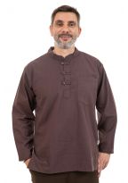 Chemise 3 boutons mao coton epais marron face