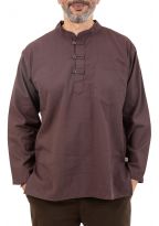 Chemise 3 boutons mao coton epais marron zoom