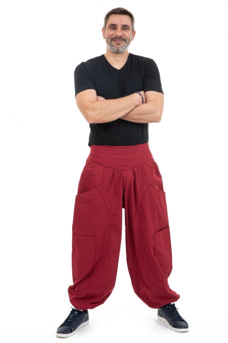 Pantalon sarouel baggy cargo ethnique rouge