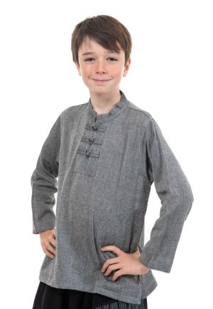 Chemise ethnique enfant col mao grise face