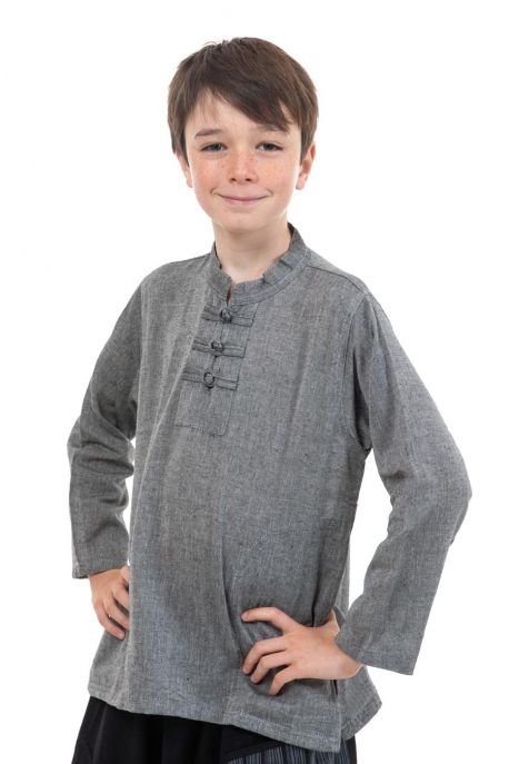 Chemise ethnique enfant col mao grise face