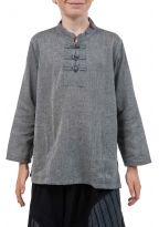 Chemise ethnique enfant col mao grise zoom