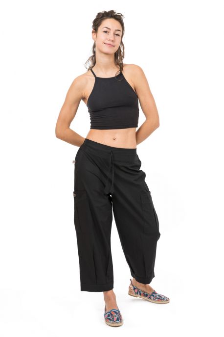 Pantalon midi pantacourt cargo noir Balah