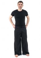 Pantalon mixte large droit basique coton leger noir uni Pyanta