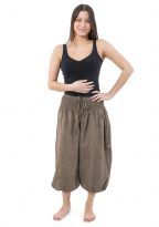Pantacourt sarouel smocks coton chanvre fonce Hindou