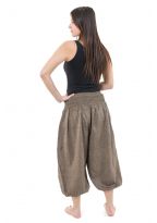 Pantacourt sarouel smocks coton chanvre fonce Hindou