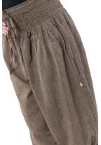 Pantacourt sarouel smocks coton chanvre fonce Hindou