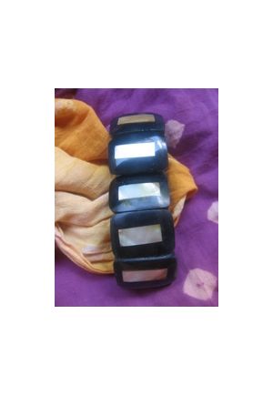 BR904 bracelet resine noir rectangulaire et nacre