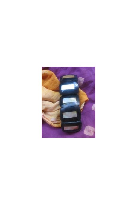 BR904 bracelet resine noir rectangulaire et nacre