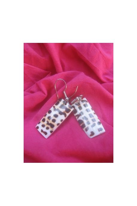 BO308 boucle d oreille coquillage leopard rectangulaire