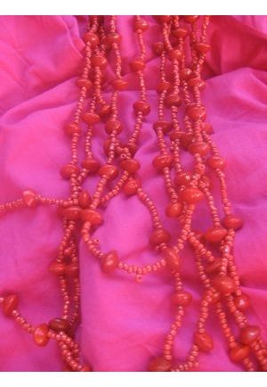 CO500 collier triple sautoir graine de Coprah rouge et PDV rouge