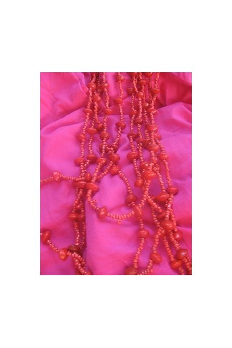 CO500 collier triple sautoir graine de Coprah rouge et PDV rouge