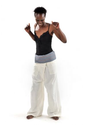 Pantalon Fisherman Thai Creme et bleu