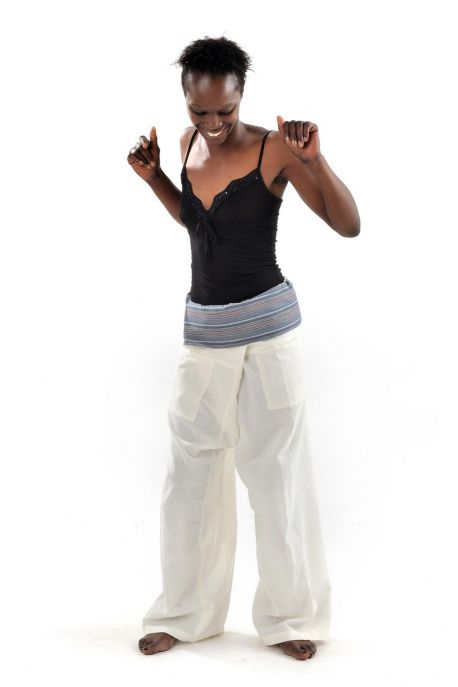 Pantalon Fisherman Thai Creme et bleu