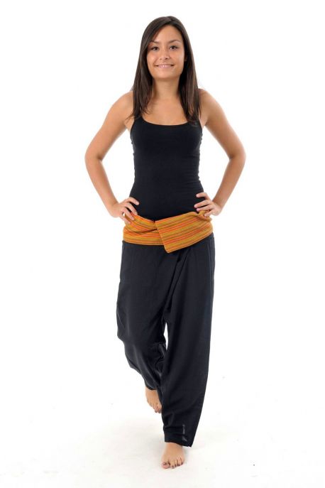 Pantalon Fisherman Thailande Noir rayure orange