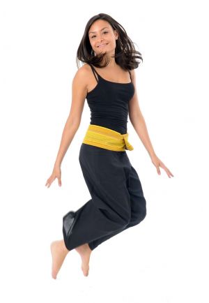 Pantalon Fisherman Thai noir rayure jaune soleil