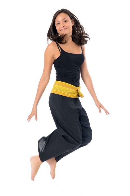 Pantalon Fisherman Thai noir rayure jaune soleil