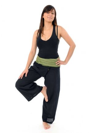Pantalon fisherman noir vert