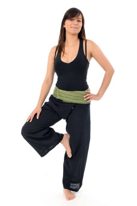 Pantalon fisherman noir vert