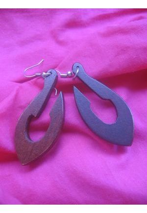 BO141 boucles d oreilles bois hamecon bois triple rond