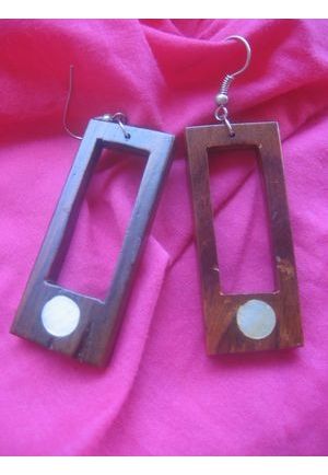 BO150 boucles d oreilles bois rectangle evide petit rond de bois