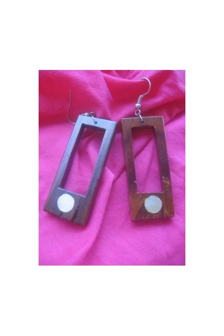 BO150 boucles d oreilles bois rectangle evide petit rond de bois