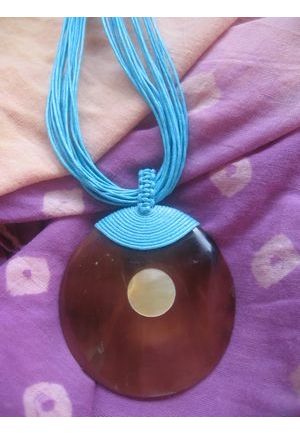 CO311 collier tranche coquillage et rond de bois certi fils de c