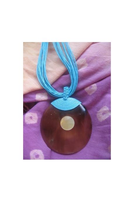 CO311 collier tranche coquillage et rond de bois certi fils de c